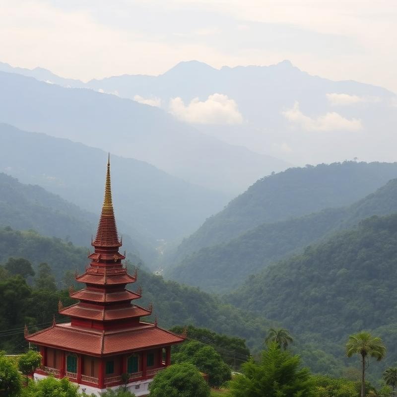 Chiang Mai mountains with northern Thai temple